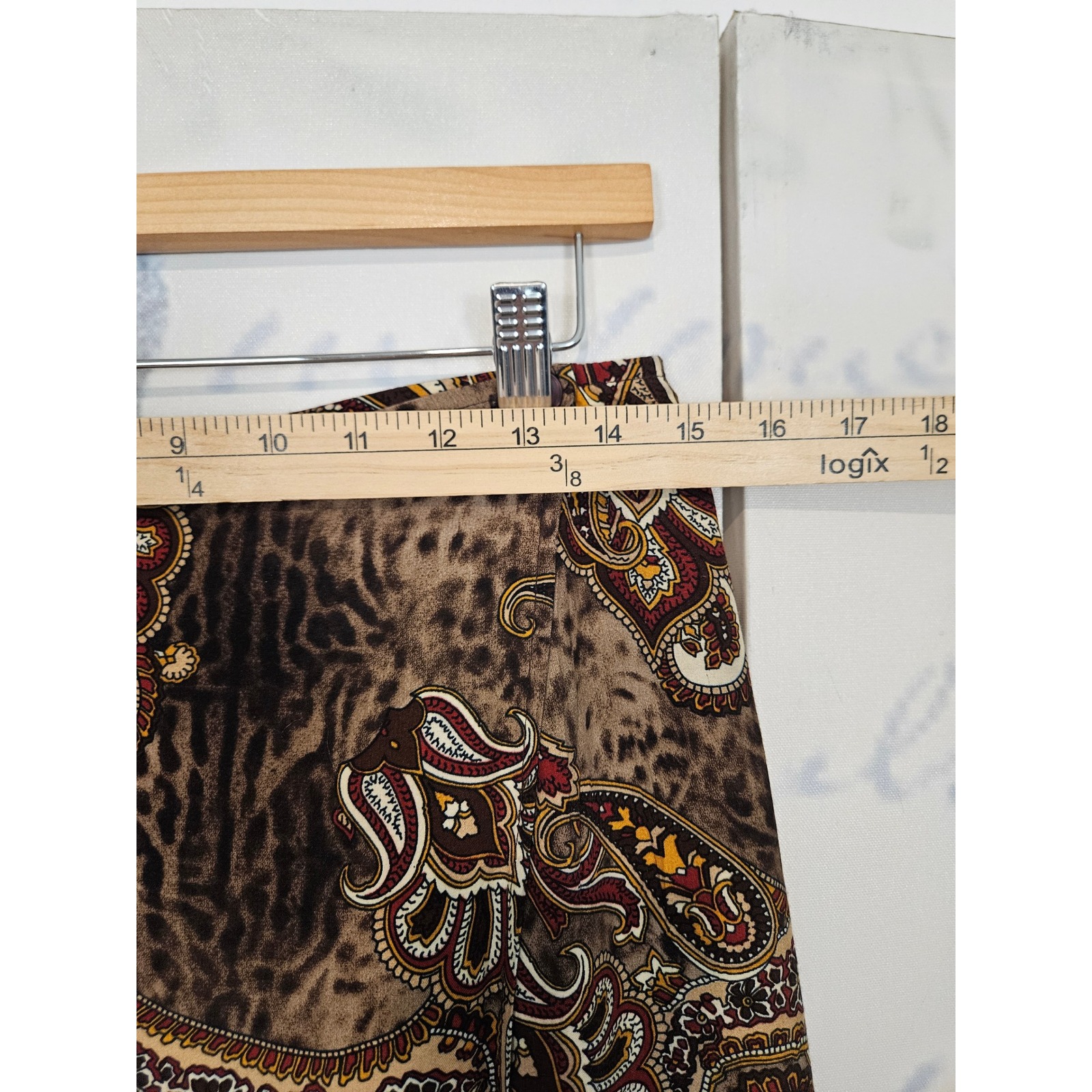 Vintage Monte Paisley Leopard Print Midi Faux Wrap Skirt Brown Size 10 Boho — image 6 of 8